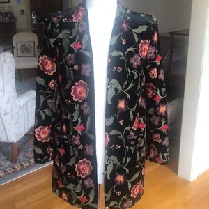 Elliot Lauren black velvet floral embroidered duster coat 12